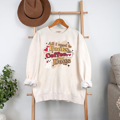 Books Coffee and Dogs Crewneck Sweatshirt