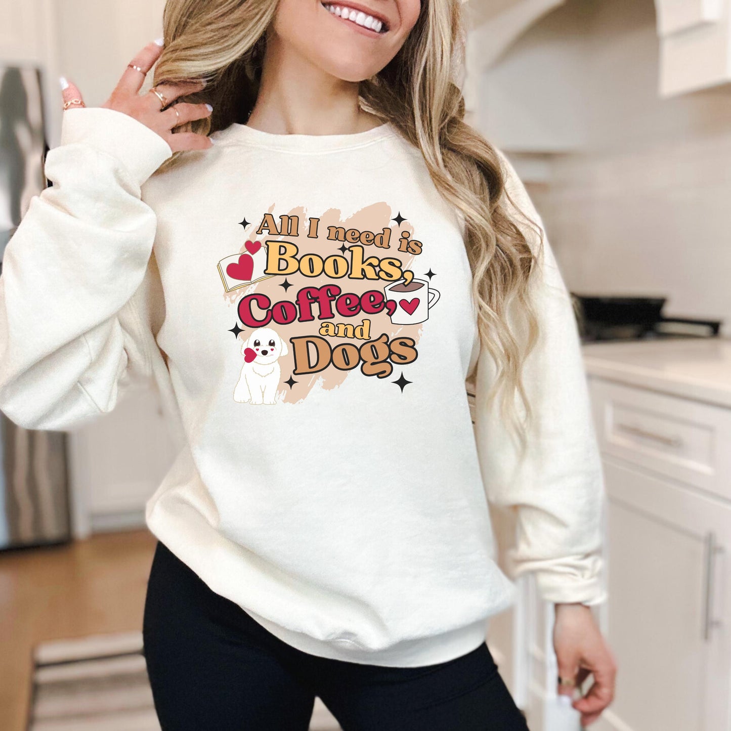 Books Coffee and Dogs Crewneck Sweatshirt