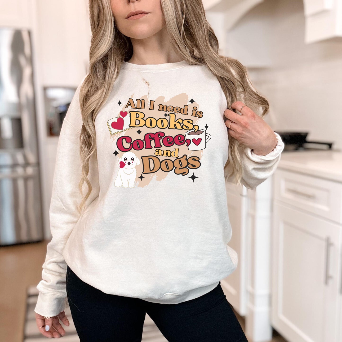 Books Coffee and Dogs Crewneck Sweatshirt