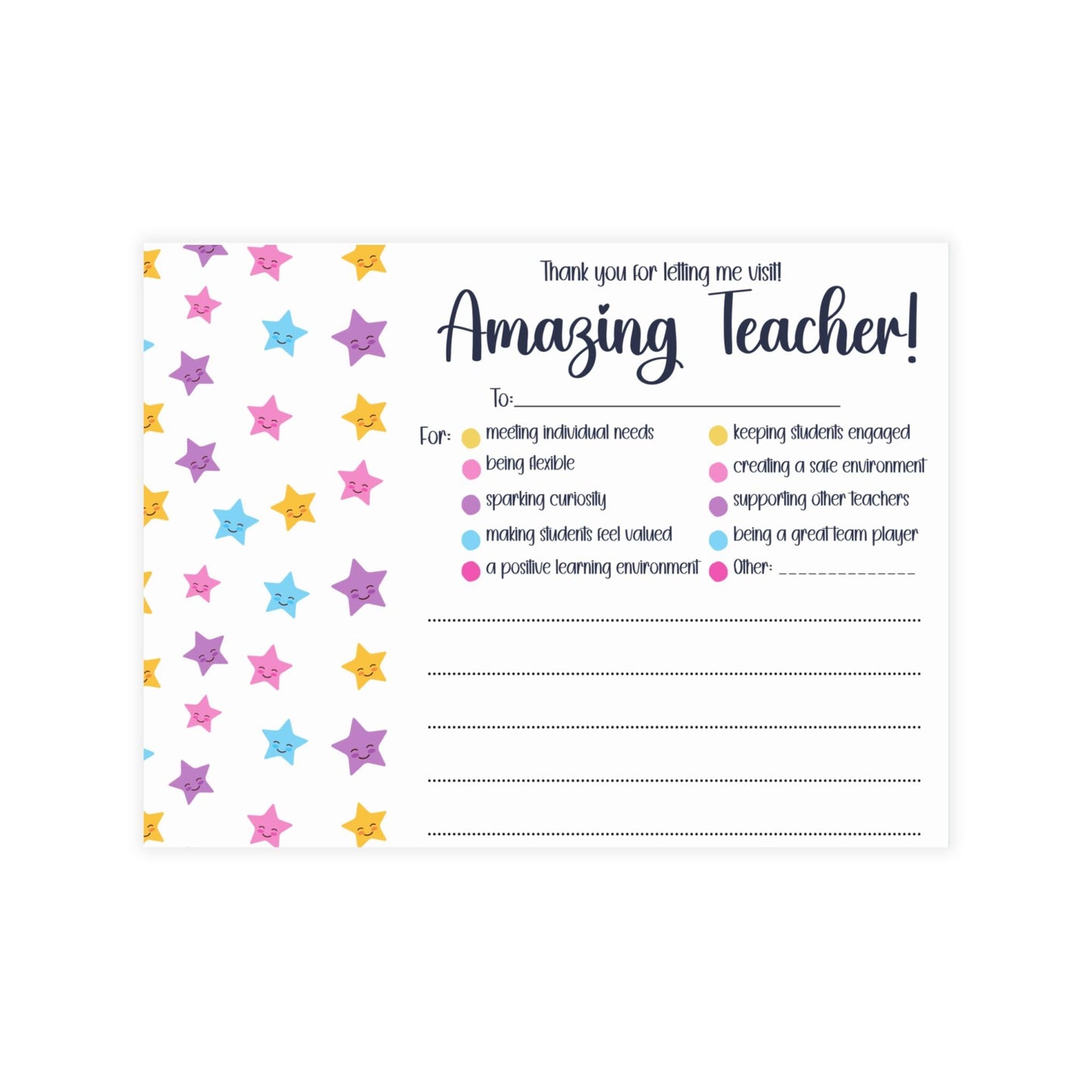 Stars Classroom Observation Note Walk-Through Note